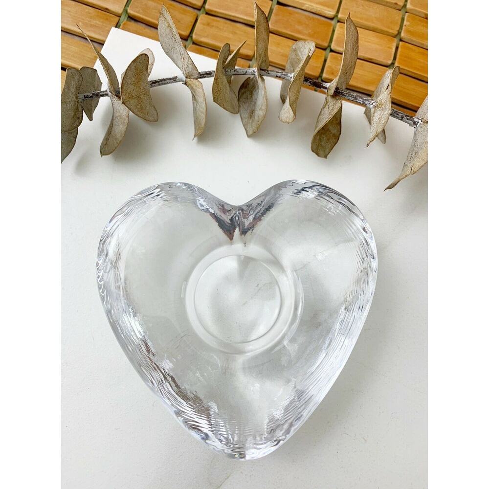 Crystal clear glass heart candle tea light holder swedish cottage core